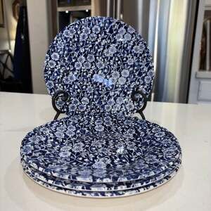 Set of 4 Queen's Made in England Blue and White Floral Salad Plates 8.5 Inch